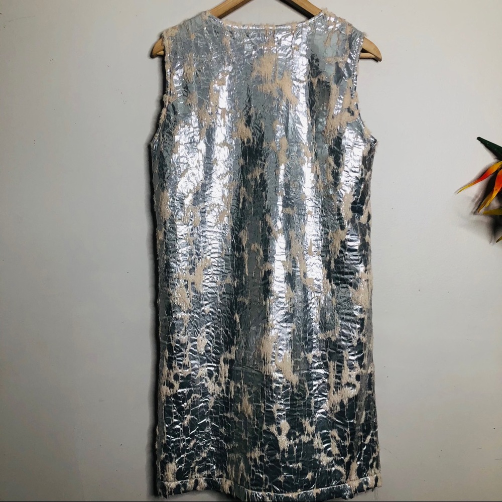 Front Row Shop Cream Metallic Shell Shift Dress - image 7